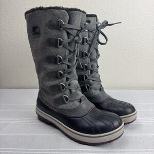 Sorel Tivoli V Tall Waterproof Boots Leather Rubber Faux Fur Gray Purple 7.5